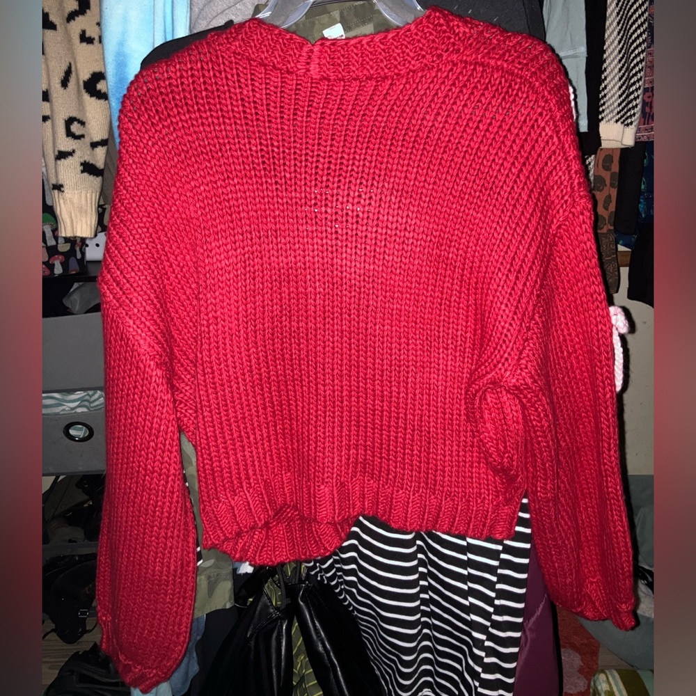 Cider Red Holiday Cardigan with Pink details - Picture 3 of 3